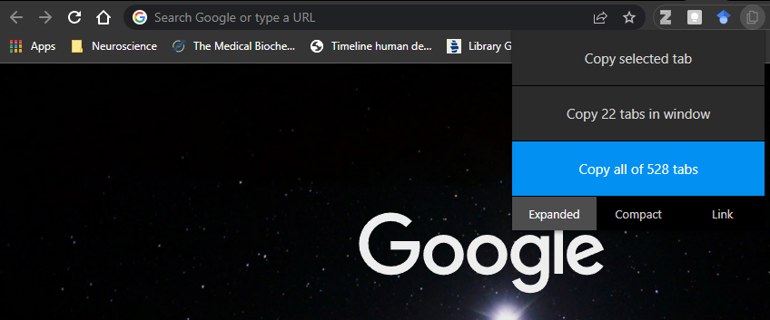 Open tabs preview